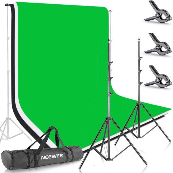 Neewer® 8.5ft X 10ft/2.6M X 3M Background Stand Support System with 6ft X 9ft/1.8M X 2.8M Backdrop(White,Black,Green) for Portrait,Product Photography and Video Shooting