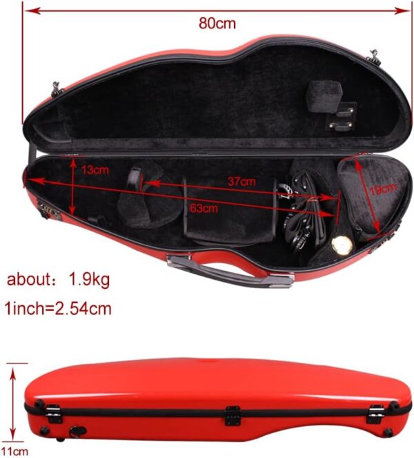 4/4 full size Violin Case carbon fiber Knife Shape Box Strong Light with Password Lock (Red) - Image 9