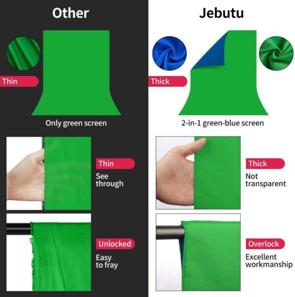 Blue Green Screen Backdrop with Stand, 6.5x5ft(HxW) Green Screen Stand, Portable 2-in-1 Blue Greenscreen Background with T-Shape Backdrop Stand, Clips & Carry Bag for Streaming Zoom Photography - Image 4