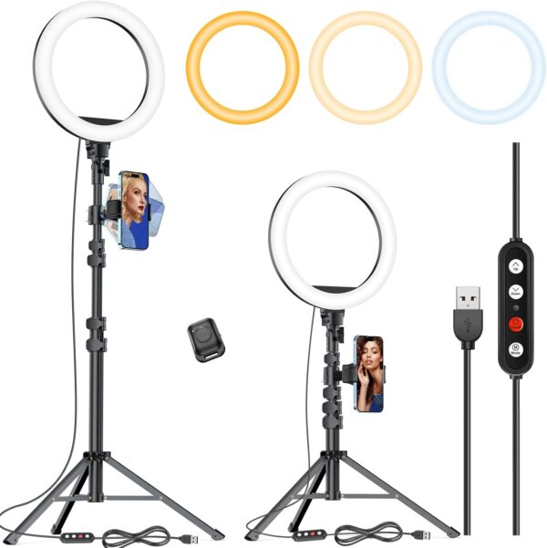 Kaiess 10.2" Selfie Ring Light with 65" Adjustable Tripod Stand & Phone Holder for Live Stream/Makeup, Upgraded Dimmable LED Ringlight for Tiktok/YouTube/Zoom Meeting/Photography