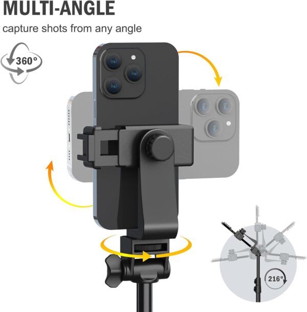 64” Tripod for Cell Phone & Camera, Phone Tripod with Remote and Phone Holder, Portable Tripod for iPhone, Phone Tripod for Video Recording, Cell Phone Tripod Mount Stand for Cellphone - Image 3