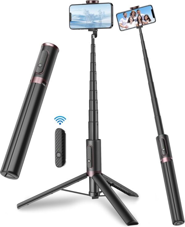 TONEOF 67" Cell Phone Selfie Stick Tripod,Smartphone Tripod Stand All-in-1 with Integrated Wireless Remote,Portable,Lightweight,Extendable Phone Tripod for iPhone/Android(Black)