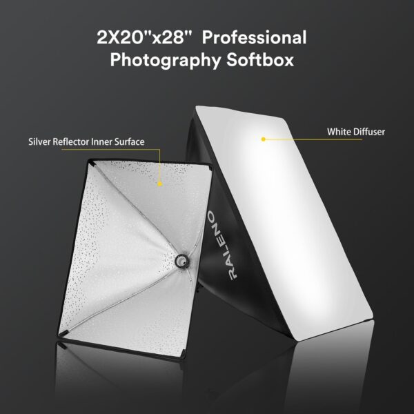 RALENO Softbox Lighting Kit, 20X28-Inch Softbox Photography Lighting with LED Bulbs(50W | 5500K | TLCI≥97), Streaming Lighting for Video Rcording Photoes Portraits YouTube | Model: PS40 - Image 3