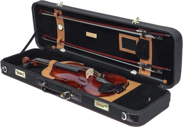 MI&VI NR-6900 Light Hard Wooden Violin Case - Fits 3/4 & 4/4 Sized Violins with Adjustable Straps | Vegan Leather | Solid Wood | Hygrometer | Accessories Pocket (Black) - Image 7