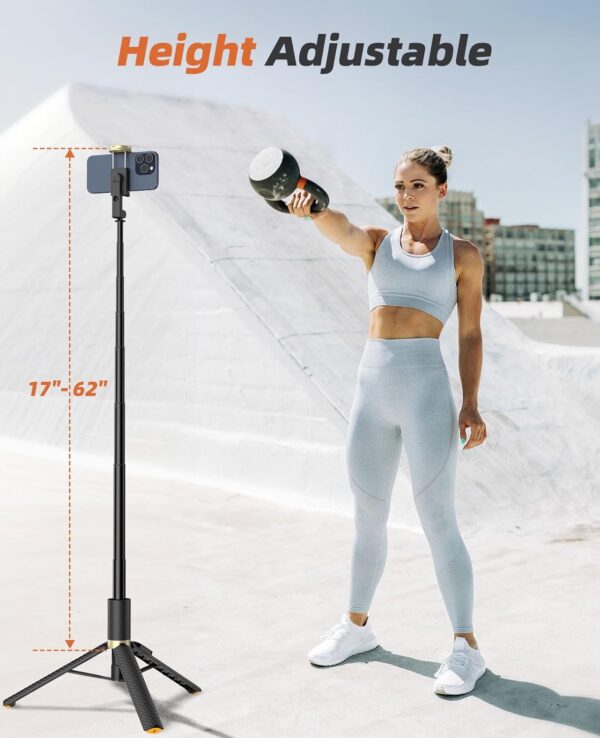 62" Phone Tripod & Selfie Stick, Tripod for iPhone with Remote, Portable, Lightweight Travel Tripod for Selfies Video Recording Vlog, Extendable Phone Tripod Stand Compatible with iPhone Android - Image 2