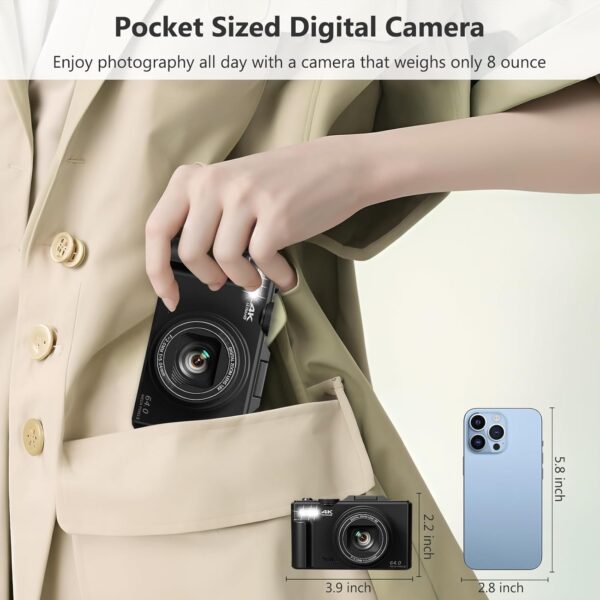 4K Digital Camera for Photography, 64MP Vlogging Camera for YouTube with 3" 180° Flip Screen, 18X Digital Zoom Point and Shoot Camera with 32GB Micro SD Card for Beginner (Black) - Image 7