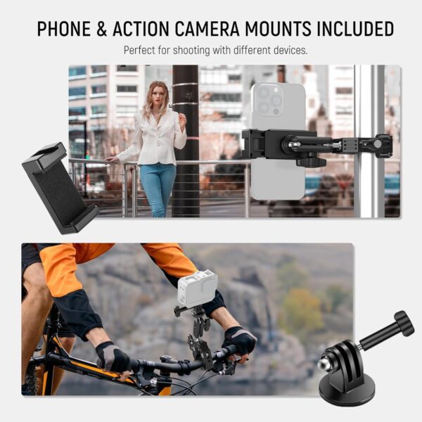 NEEWER Super Clamp with 3" Dual Ballhead Magic Arm, Cold Shoe, 1/4" Threads, Phone/Action Camera Mount Adapter for Desk Tripod Tube Crossbar Gimbal Rods Compatible with SmallRig GoPro DJI, ST83 - Image 8