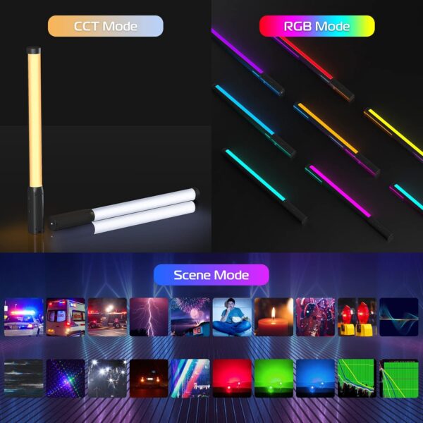 ULANZI VL119 Handheld Light Wand, 360° RGB LED Video Light Stick for Photography, 2600mAh Rechargeable Tube Light for Video Shooting, 2500-9000K Dimmable Camera Light with LCD - Image 2