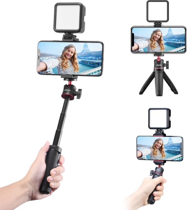 ULANZI Smartphone Vlogging Kit with Adjustable Handle Grip, Mini Tripod, Dimmable LED Light - YouTube, TIK Tok, Vlogging Equipment for iPhone/Android Smartphone Video Kit (ST-02S)