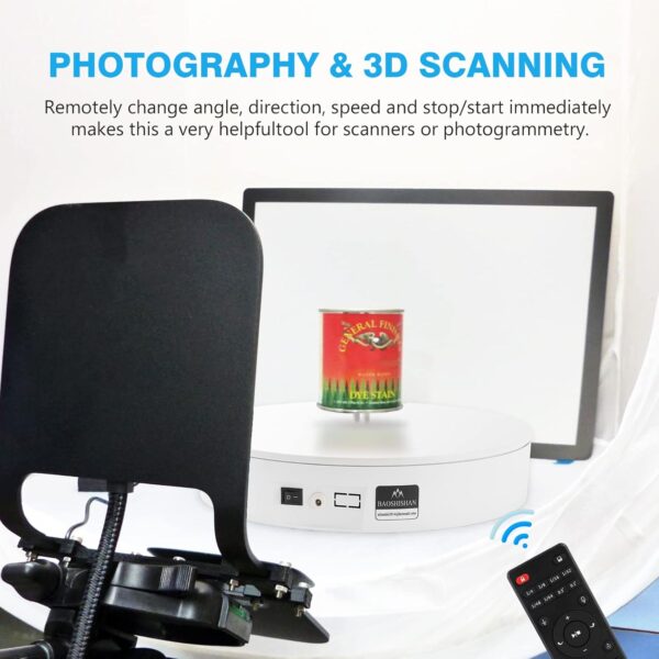 BAOSHISHAN Motorized Rotating Display Stand 13.7inch/110LB, 360 Degree Photography Turntable with Remote Control, Electric Turntable for Products Photo or Short Video, Panoramic Images, 3D Scanning - Image 3