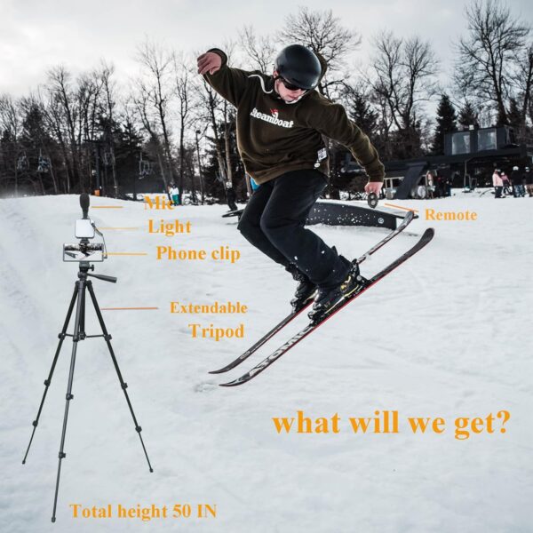 Smartphone Video Kit, Vlogging Kit, Youtuber Kit, with Microphone Light Tripod 50" Extendable Phone Clip Remote Control Compatible with iPhone/Smartphone/Cameras - Image 6