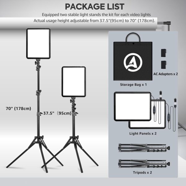 2-Pack LED Photography Lighting Kit, Arsoer 15W Bi-Color Video Light Kit, 2800-6500K LED Light CRI 97+, Studio Light with 70” Tripod Stand for Photography/YouTube/Video Recording/Content Creation - Image 6