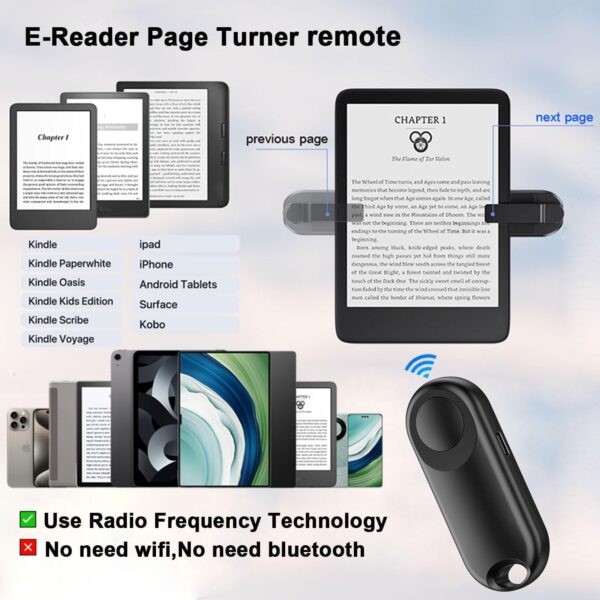 RF Remote Control Page Turner for Kindle Paperwhite Accessories Ipad Reading Kobo Surface Comics/Novels Tablets Android Taking Photos Camera Video Recording Remote Triggers - Image 6