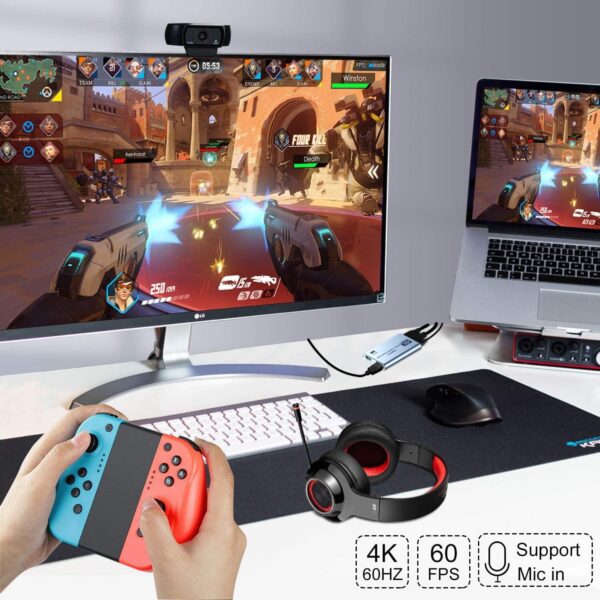 4K HDMI Capture Card for Streaming, Full HD 1080P 60FPS USB 3.0 Cam Link Game Audio Video Capture Card, Work with Camera/Nintendo Switch/Xbox/PS4/PS5/PC/OBS - Image 3