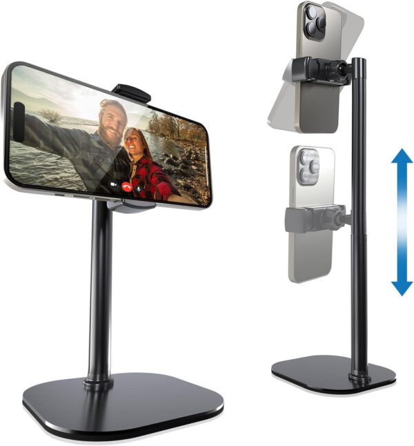 Cooper Chat Stand, Height Adjustable Cell Phone Stand for Desk | Rotating, Tilting Cell Phone Holder for Desk with 9-14" Eye-Level View | Metal Cell Phone Tripod Stand, Phone Accessories (Night Black)