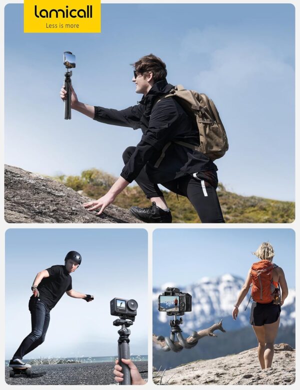 Lamicall Tripod for iPhone - 3 in 1 Flexible Phone Tripod with Wireless Remote - iPhone Tripod Stand for Video Recording Vlogging Selfie iPhone Go Pro Digital Camera Grey - Image 7