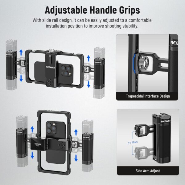 NEEWER Upgraded Phone Rig Vlogging Kit, Video Stabilizer with Dual Handle, Wireless Mic Clip Slot for Tiktok/YouTube, Compatible with SmallRig iPhone 16 15 14 Pro Max Plus 13 Galaxy S23, PA009 - Image 3