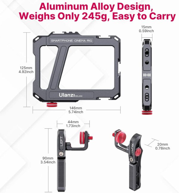 ULANZI Smartphone Video Rig with Handle, LINO Filmmaking Case Aluminum Alloy Phone Video Stabilizer Grip Tripod Mount for Video Maker Videographer with Cold Shoe for iPhone 16 15 Mini Pro Max 8 Plus - Image 4