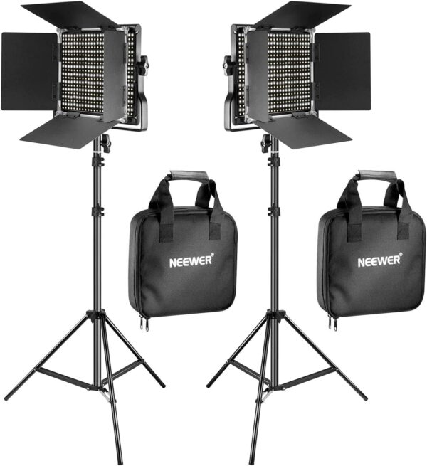 NEEWER 2 Pack Bi Color 660 LED Video Light and Stand Kit: (2) 3200-5600K CRI 96+ Dimmable Light with U Bracket and Barndoor, (2) 75 inches Light Stand for Studio Photography, Video Recording (Black)