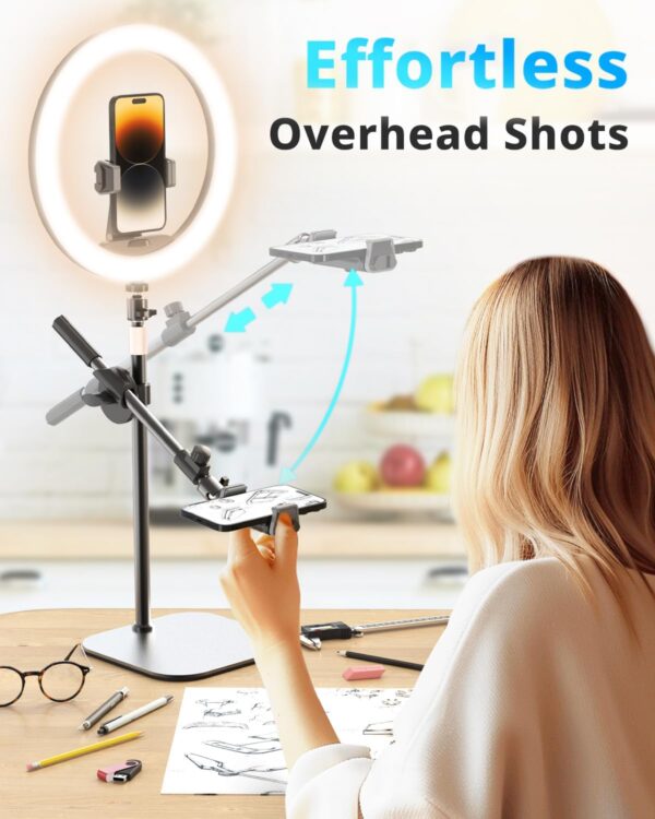 UBeesize 12" Desk Ring Light with Stand and Phone Holder, Overhead Phone Mount for Video Recording, Zoom Meeting, Live Streaming, Tiktok, YouTube，Compatible with iPhone, Android, Cameras - Image 2