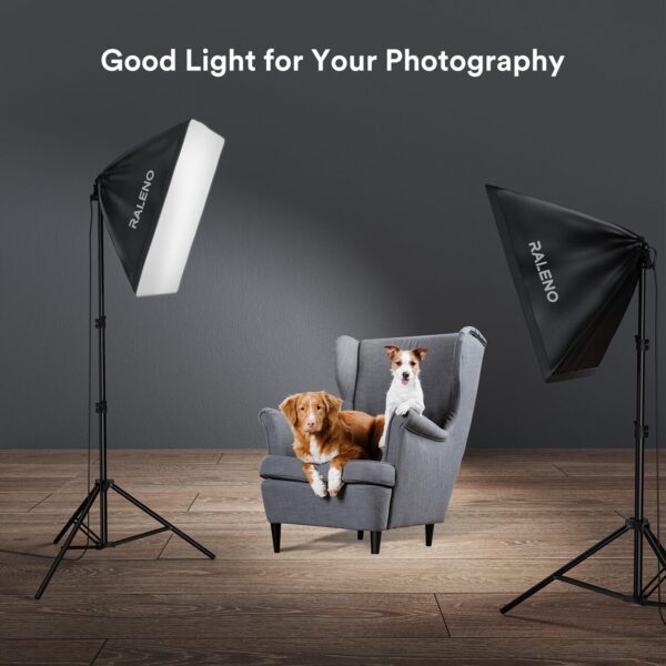 RALENO Softbox Lighting Kit, 20X28-Inch Softbox Photography Lighting with LED Bulbs(50W | 5500K | TLCI≥97), Streaming Lighting for Video Rcording Photoes Portraits YouTube | Model: PS40 - Image 6