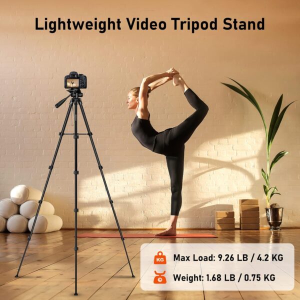 JOILCAN Camera Tripod, 68" Tablet Tripod Stand for Phone Cameras, Travel Tripod Compatible with iPad iPhone DSLR SLR Projector, Cell Phone Tripod Stand with Remote/Travel Bag / 2 in 1 Mount - Image 4