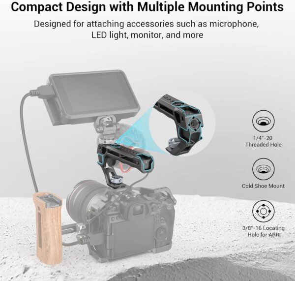 SmallRig Top Handle with 3/8"-16 Locating Pins for ARRI Grip for Camera Cage, Universal Video Rig with 5 Cold Shoe Adapters to Mount DSLR Camera with Microphone/LED Light/Monitor - 3765 - Image 4