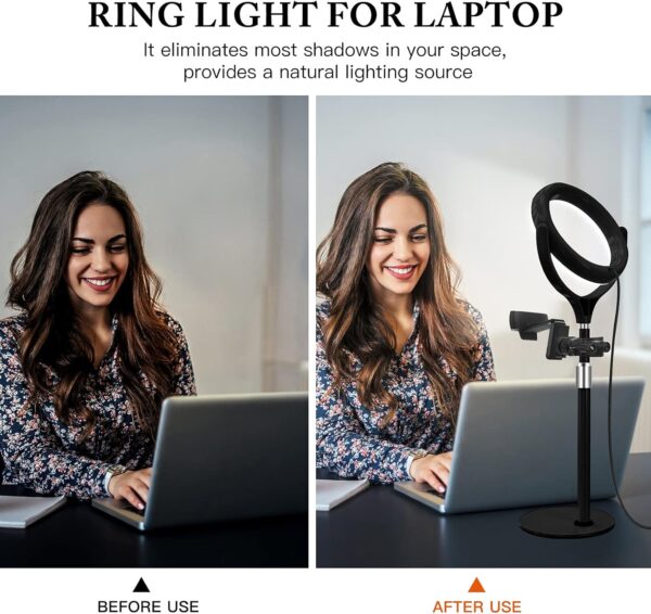 8 inch Desk Ring Light with Stand, Adjustable Computer Circle Light for Video Conference Lighting, Zoom Calls, Virtual Meeting, Video Recording, Selfie Light with Phone Holder for Streaming, Podcast - Image 4