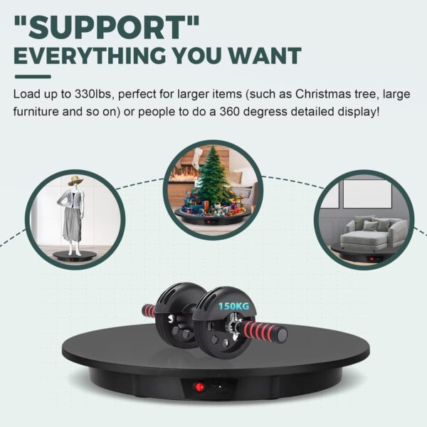 Large Photography Turntable 24inch/330lb Motorized Rotating Display Stand 360 Degree with Remote Control Electric Turntable for Products, Model Photo or Video(Black) - Image 4