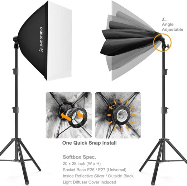 LimoStudio (LED Super Bright) 1600W Output Remote Control, 20 x 28 inch Softbox Continuous Lighting Kit, 3000K-6500K Adjustable Color Temperature, 7600 Lumen, 95>CRI, Soft Box Light Diffuser, AGG3431 - Image 5