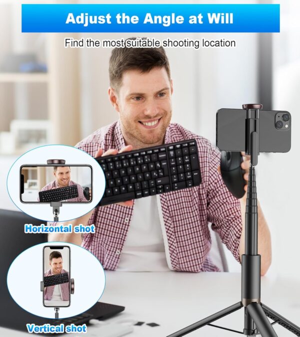 TONEOF 67" Cell Phone Selfie Stick Tripod,Smartphone Tripod Stand All-in-1 with Integrated Wireless Remote,Portable,Lightweight,Extendable Phone Tripod for iPhone/Android(Black) - Image 6