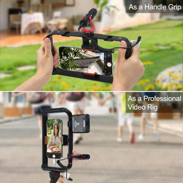 Smartphone Video Rig Hand Girp Stabilizer Filmmaking Vlogging Case Phone Video Stabilizer with Cold Shoe for Film Maker Video Grapher Compatible with iPhone 15/14/13/12/ Pro Max and Android - Image 2