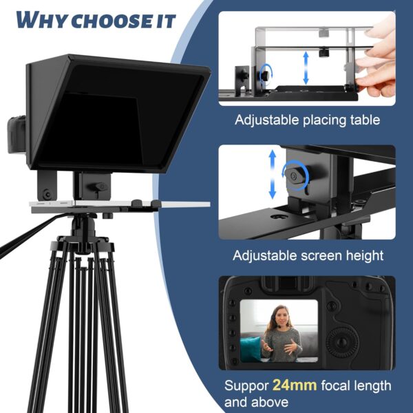 i2/12-inch All-Metal teleprompter, Lift The teleprompter and Remote Control, Using Tempered Optical Glass, Compatible with a Variety of Devices for a Variety of scenarios. - Image 2