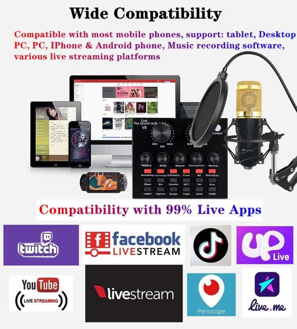 Podcast Equipment Bundle, BM-800 Recording Studio Package with Voice Changer, Live Sound Card - Audio Interface for Laptop Computer Vlog Living Broadcast Live Streaming YouTube TikTok (AM100-V8) - Image 6
