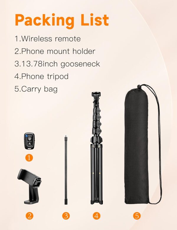 Phone Tripod, 86" Tall Tripod for iPhone with Flexible Gooseneck & Remote, Portable Cellphone Tripod Stand, Aluminum Travel Tripod for Selfies, Video Recording, Compatible with iPhone Android - Image 8