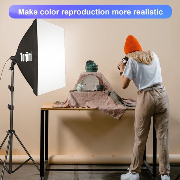 Torjim Softbox Lighting Kit, 27" x 27" Professional Photography Lighting Kit with 85W 3000-7500K E26 LED Bulbs, Continuous Lighting System Kit for Portrait, Product, Video Recording & Photography - Image 7