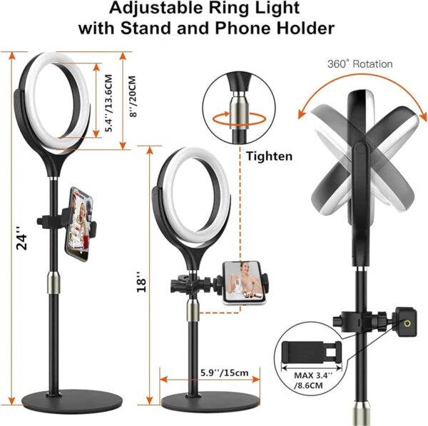 8 inch Desk Ring Light with Stand, Adjustable Computer Circle Light for Video Conference Lighting, Zoom Calls, Virtual Meeting, Video Recording, Selfie Light with Phone Holder for Streaming, Podcast - Image 5