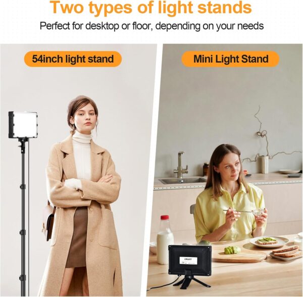 EMART Led Photography Lighting Kit, 2 Pcs Dimmable Continuous Portable Studio Light with 54 inch Adjustable Tripod Stand for Video Recording, Photoshoot, YouTube, Game Streaming - Image 4