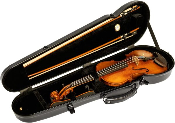 MI&VI NP-7001S Classic Poly Carbon Shaped Violin Case (Full Size) 4/4 with Carry Straps | Hygrometer | Tough Shell (Black) - Image 6