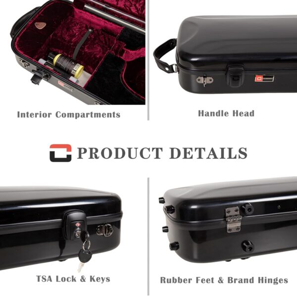 Crossrock Fiberglass Oblong Case fits 4/4 Full-Size Violin, Includes TSA lock, Protective Blanket, Hygrometer, Accessory Compartments-Black (CRF2020VBK-R) - Image 5