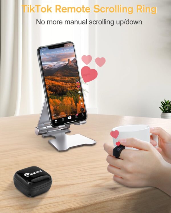 Remote Control for TikTok, Page Turner for Kindle App, Bluetooth Camera Video Recording Remote, Scrolling Ring for TIK Tok, iPhone, iPad, iOS, Android - Black - Image 2