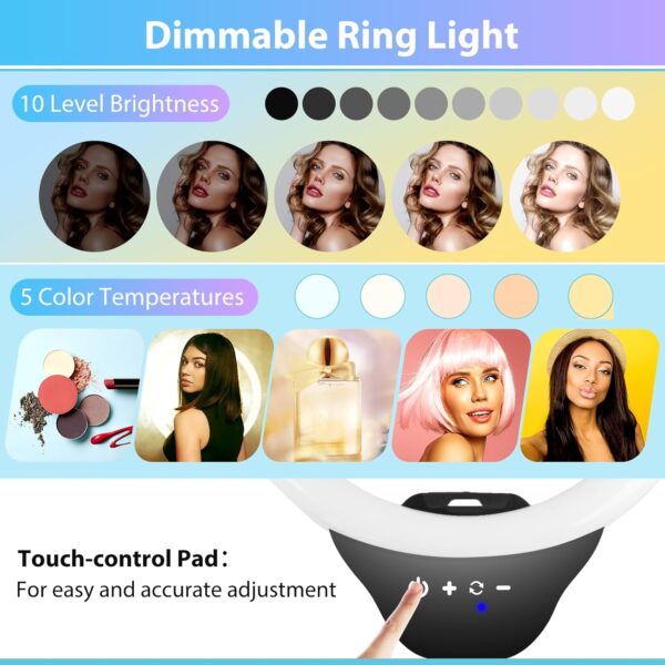 Sensyne 12-inch Ring Light with 67-inch Selfie Stick, Tripod and Phone Holder, Selfie Remote Control Circle Light for Live Stream/Video Recording/TikTok, Compatible with All Phones and Cameras - Image 3