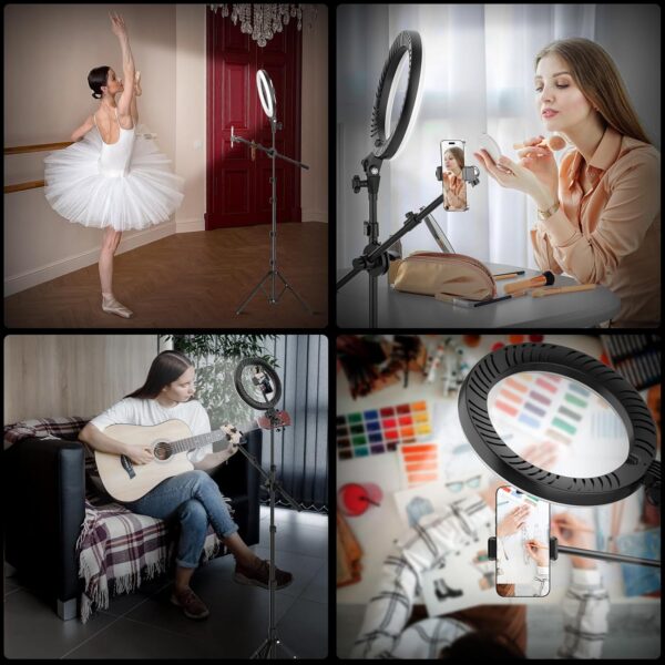 LUXSURE Selfie Ring Light with Stand for Phone, Ring Light Tripod for iPhone, Overhead Phone Mount 10.5" with Phone Stand and Remote, Phone Tripod with Light for Video Recording/Live Streaming/Cooking - Image 6