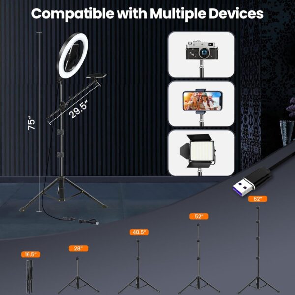 LUXSURE Selfie Ring Light with Stand for Phone, Ring Light Tripod for iPhone, Overhead Phone Mount 10.5" with Phone Stand and Remote, Phone Tripod with Light for Video Recording/Live Streaming/Cooking - Image 7