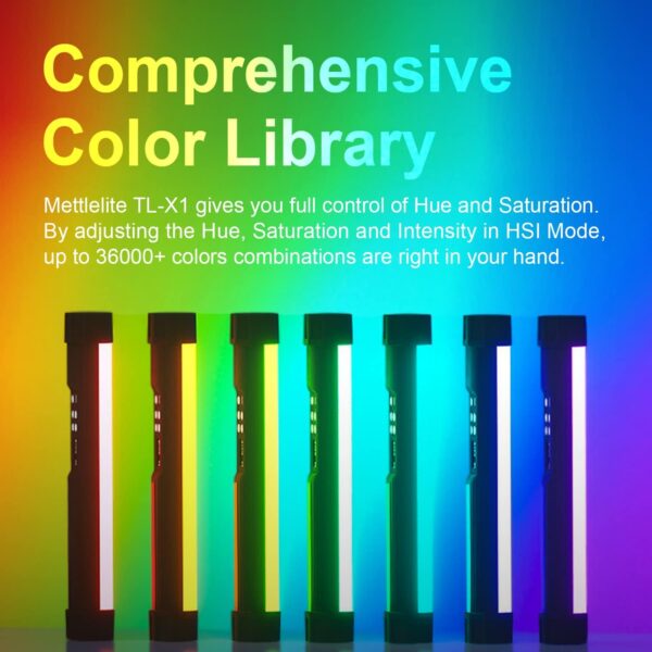 Mettlelite TLX1 RGB Tube Light LED Full Color Portable Video Light with APP Control 2800K-8000K CRI96 TLCI97 360° RGB CCT HSI Mode 10 Customizable Light Effects Rechargeable Battery Magnet Design - Image 5