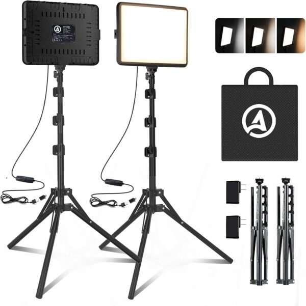 2-Pack LED Photography Lighting Kit, Arsoer 15W Bi-Color Video Light Kit, 2800-6500K LED Light CRI 97+, Studio Light with 70” Tripod Stand for Photography/YouTube/Video Recording/Content Creation