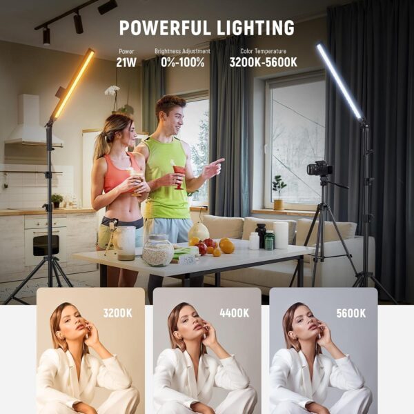 NEEWER Upgraded LED Video Light Stick & 2.4G Remote Kit, 2 Pack Handheld Dimmable 3200K~5600K CRI97+ Video Lighting with Stands/Filters/Bag for YouTube Video Recording Photography Gaming, BH20B Black - Image 2