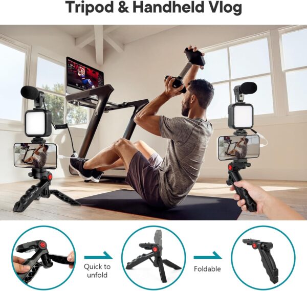 Vlogging Kit for iPhone, Android (with Tripod), with Mini LED Video Light + Cardioid Microphone + Phone Clip + Tripod for Video Calling, Vlogging, YouTube, Instagram, TikTok - Image 4