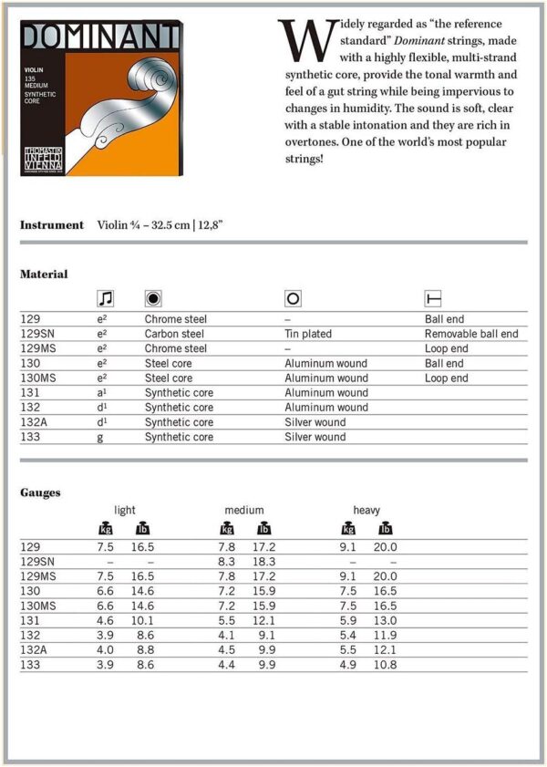 Thomastik Dominant 4/4 Violin A String Medium Aluminum-Perlon - Image 2