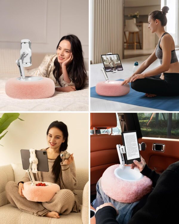 Viozon Tablet Stand Pillow, Compatible with 4.7"-13" Phone/Tablet, iPad, iPhone, Samsung, Google, Kindle, 360°Adjustable Phone Holder for Bed with Soft Plush Fabric, and Detachable Bowl, Pink - Image 2